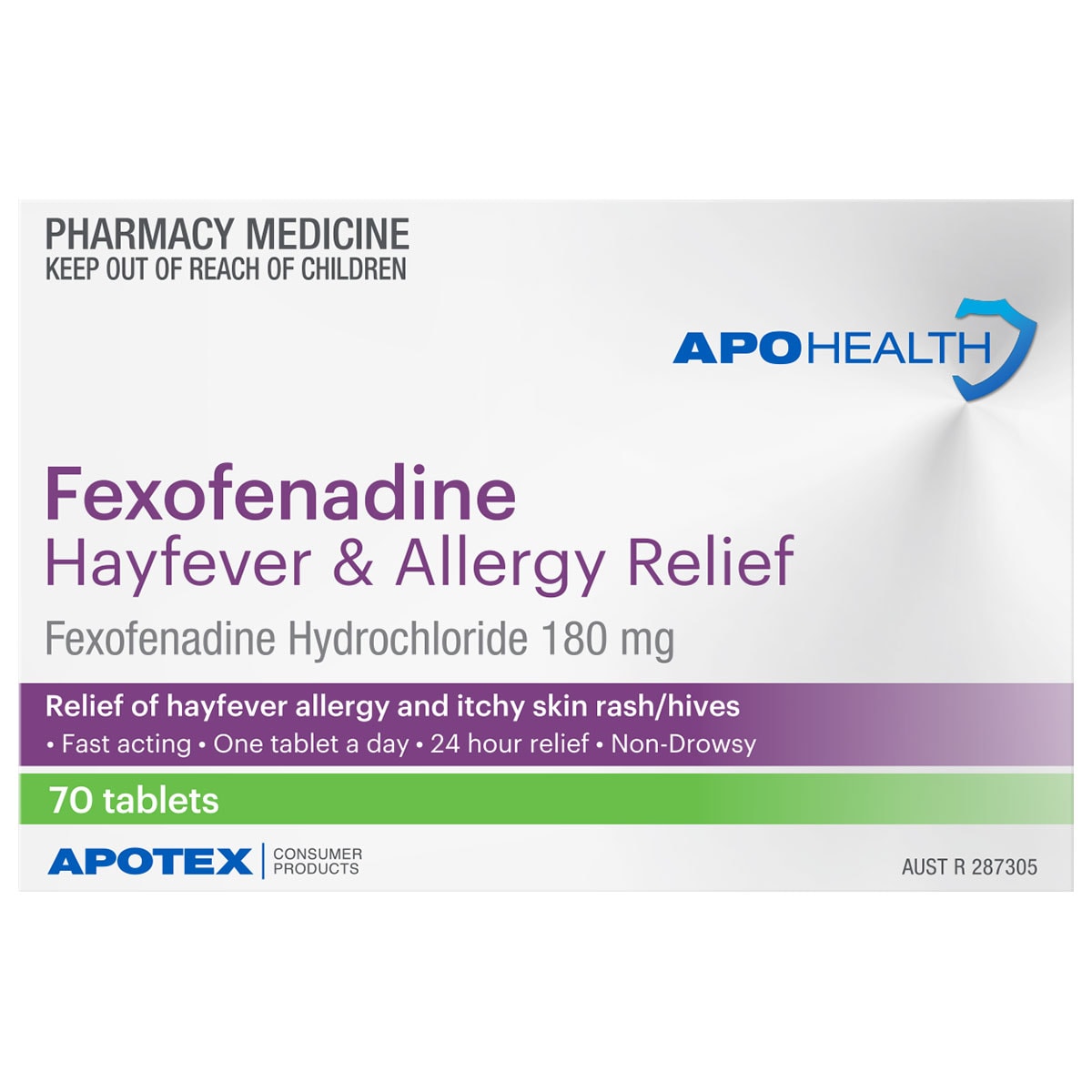 APOHEALTH Fexofenadine 180mg Hayfever & Allergy Relief 70 Tablets